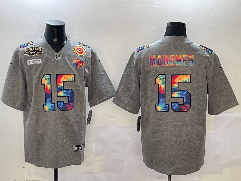 Men Kansas City Chiefs #15 Mahomes Grey Rainbow 2025 Nike Limited NFL Jersey style 1